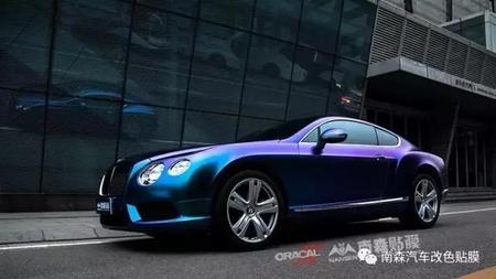 宾利欧陆GT V8车身改色紫魅蓝案例 全国招收加盟培训